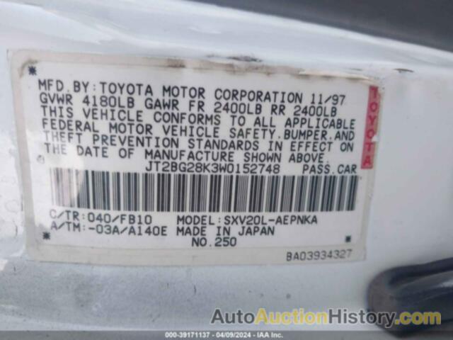 TOYOTA CAMRY LE, JT2BG28K3W0152748