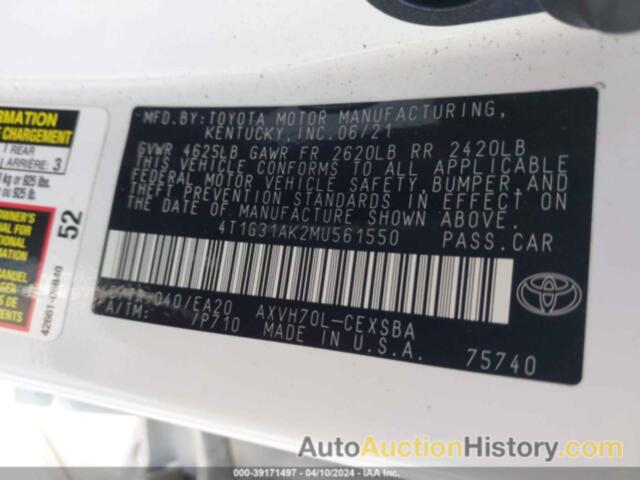 TOYOTA CAMRY SE, 4T1G31AK2MU561550