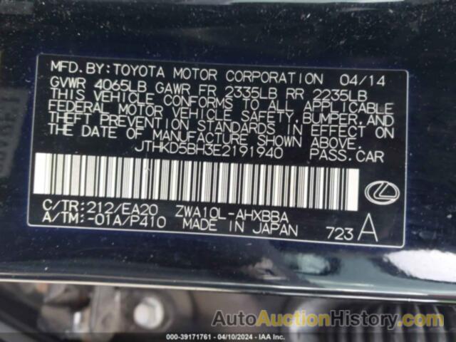 LEXUS CT 200H, JTHKD5BH3E2191940