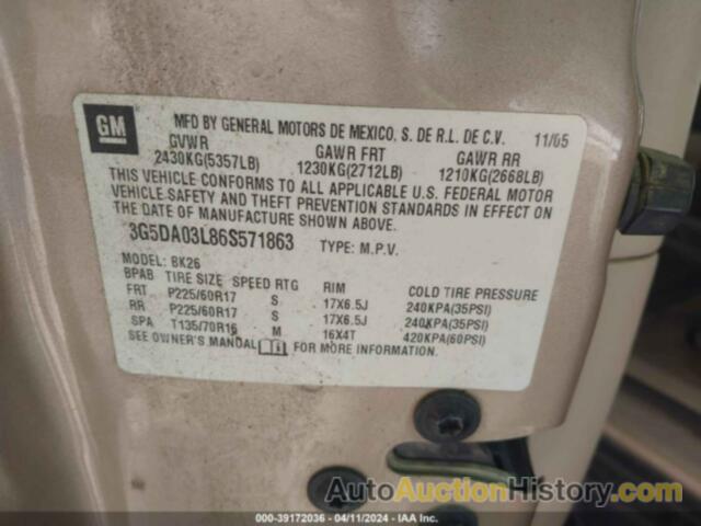 BUICK RENDEZVOUS CX, 3G5DA03L86S571863