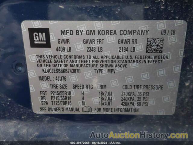 BUICK ENCORE PREFERRED, KL4CJESB8KB743870