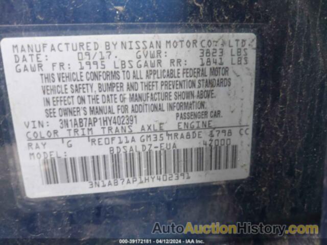 NISSAN SENTRA SV, 3N1AB7AP1HY402391