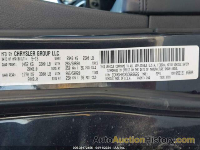 DODGE DURANGO SXT, 1C4RDHAGXDC683626