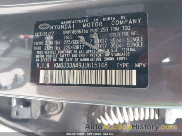 HYUNDAI TUCSON SEL, KM8J33A49JU615148