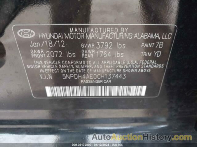 HYUNDAI ELANTRA GLS, 5NPDH4AE0CH137443