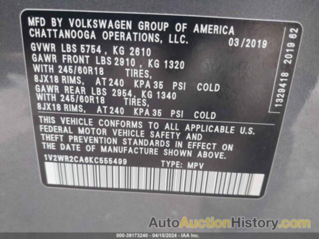 VOLKSWAGEN ATLAS SE, 1V2WR2CA6KC555499