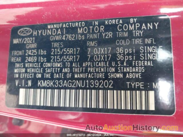 HYUNDAI KONA ELECTRIC SEL, KM8K33AG2NU139202