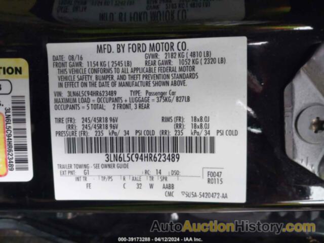 LINCOLN MKZ SELECT, 3LN6L5C94HR623489