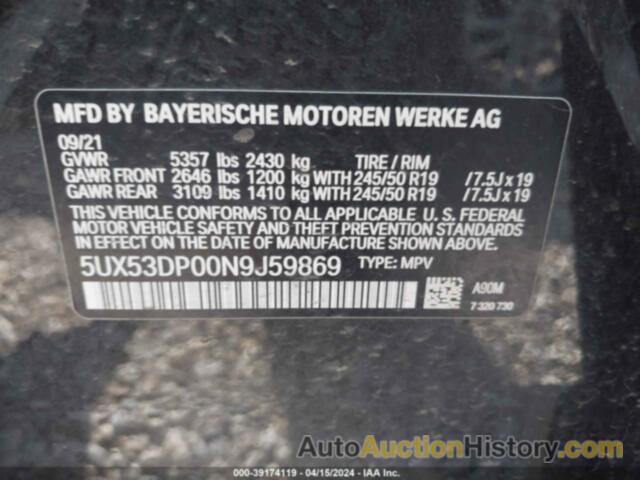 BMW X3 XDRIVE30I, 5UX53DP00N9J59869