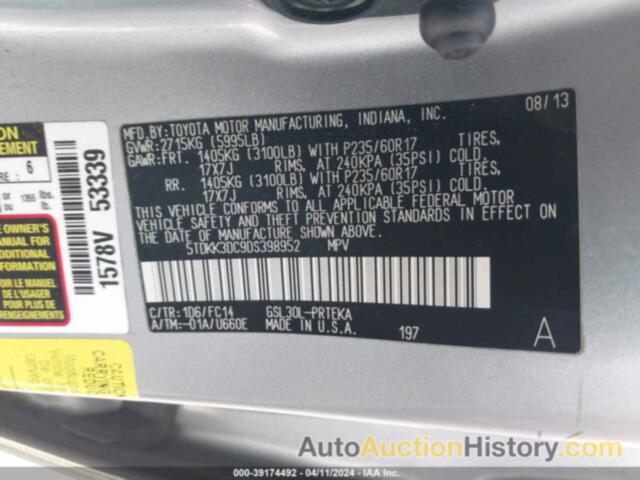 TOYOTA SIENNA LE V6 8 PASSENGER, 5TDKK3DC9DS398952