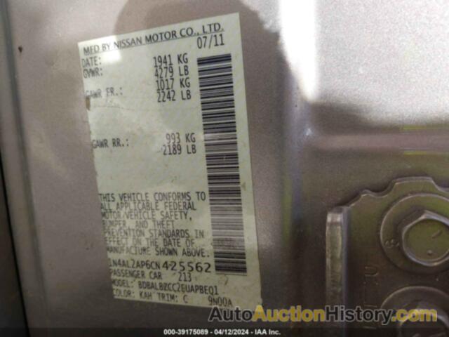 NISSAN ALTIMA S, 1N4AL2AP6CN425562