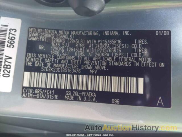 TOYOTA SIENNA LE, 5TDZK23C18S163476