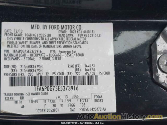 FORD FUSION S, 1FA6P0G75E5373916