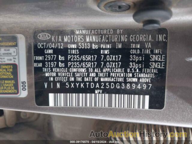 KIA SORENTO LX V6, 5XYKTDA25DG389497