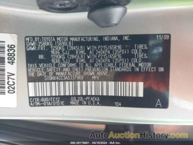 TOYOTA SIENNA LE, 5TDKK4CC3AS337969