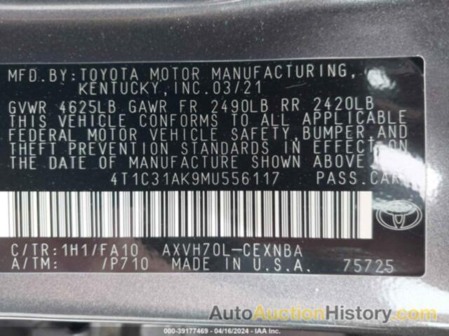 TOYOTA CAMRY LE HYBRID, 4T1C31AK9MU556117