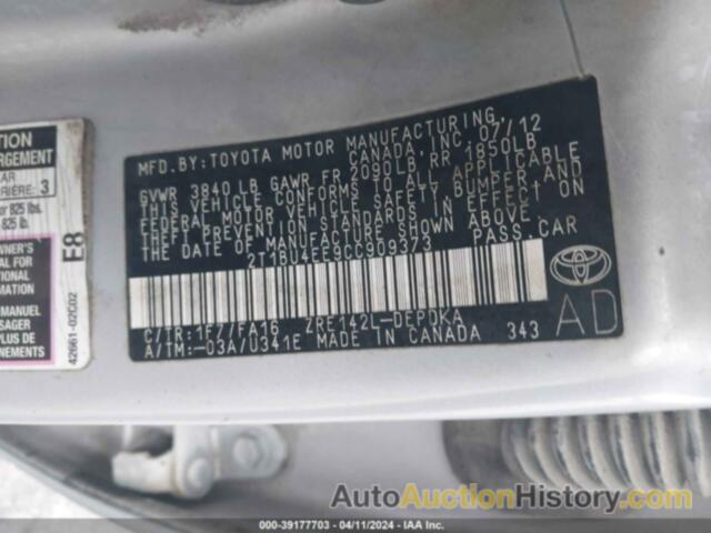 TOYOTA COROLLA L, 2T1BU4EE9CC909373