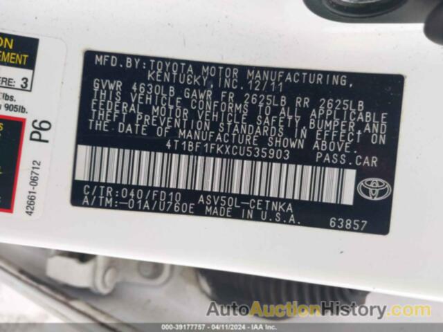 TOYOTA CAMRY LE, 4T1BF1FKXCU535903