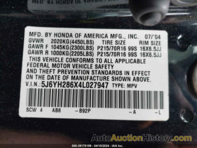 HONDA ELEMENT EX, 5J6YH286X4L027947