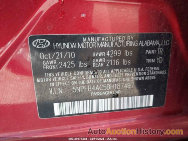 HYUNDAI SONATA GLS, 5NPEB4AC5BH187497