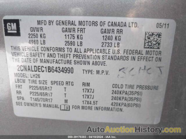 CHEVROLET EQUINOX 1LT, 2CNALDEC1B6434990