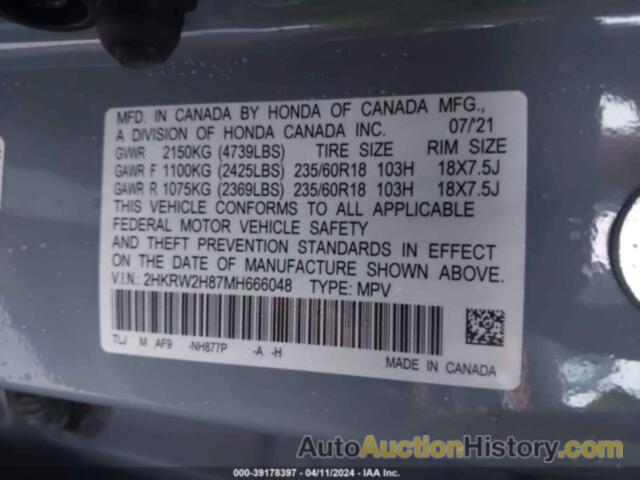 HONDA CR-V AWD EX-L, 2HKRW2H87MH666048