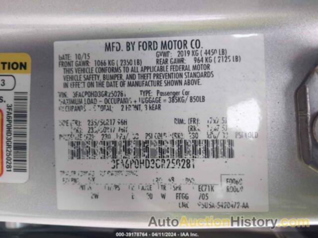 FORD FUSION SE, 3FA6P0HD3GR250281