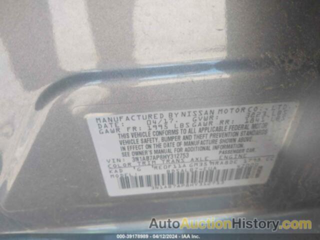 NISSAN SENTRA S/SV/SR/SL, 3N1AB7AP8HY312753