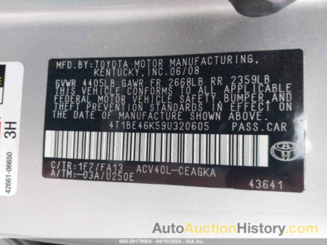 TOYOTA CAMRY XLE, 4T1BE46K59U320605