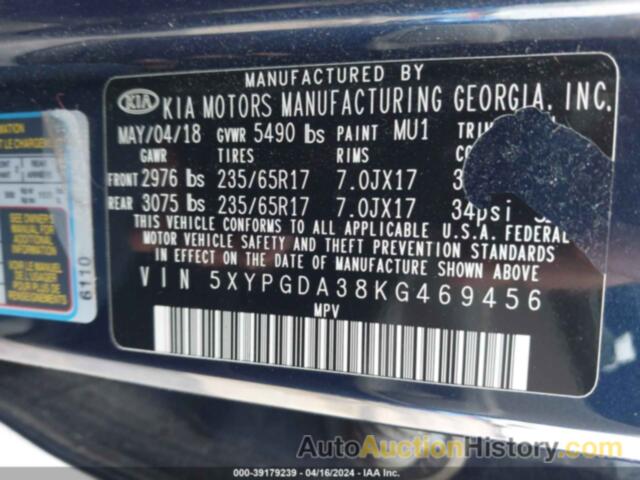 KIA SORENTO 2.4L LX, 5XYPGDA38KG469456