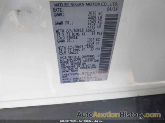 NISSAN ROGUE SL, 5N1AT2MT9EC826987