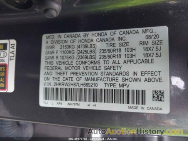 HONDA CR-V AWD EX-L, 2HKRW2H87LH669210