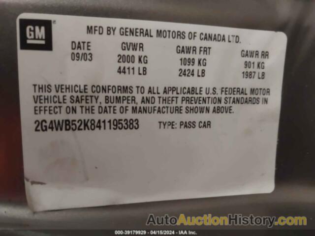 BUICK REGAL LS, 2G4WB52K841195383