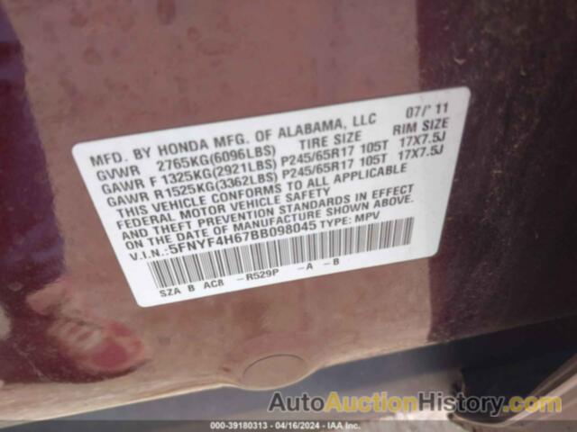 HONDA PILOT EX-L, 5FNYF4H67BB098045