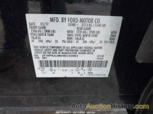 FORD EDGE SEL, 2FMPK4J96HBC03963