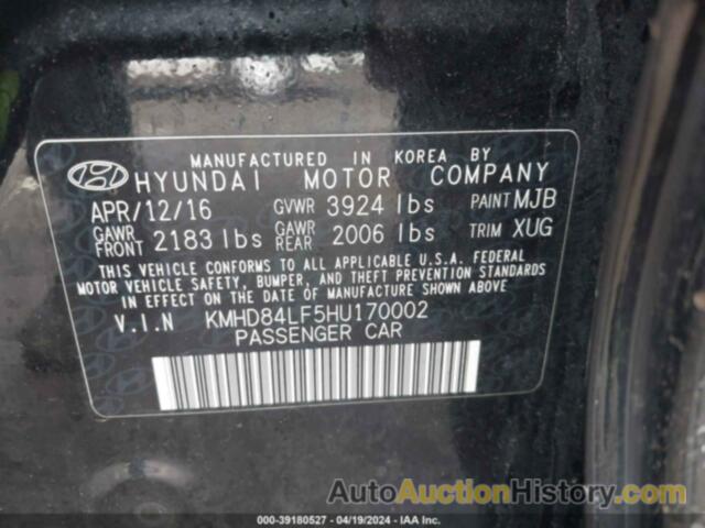 HYUNDAI ELANTRA SE, KMHD84LF5HU170002