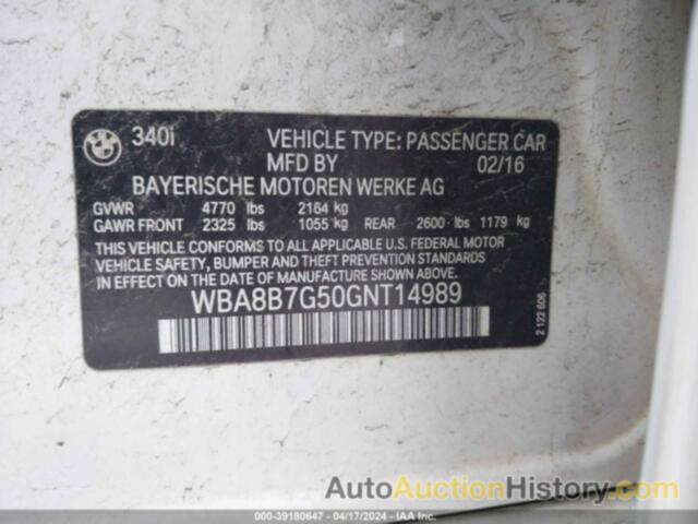 BMW 340I XDRIVE, WBA8B7G50GNT14989