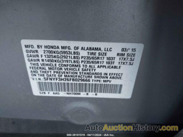 HONDA PILOT LX, 5FNYF3H26FB029666