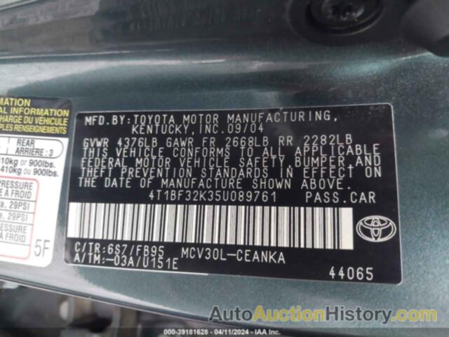 TOYOTA CAMRY LE V6, 4T1BF32K35U089761