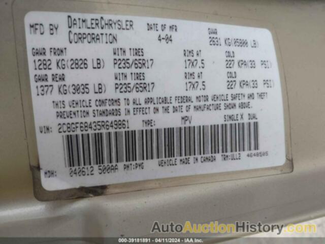 CHRYSLER PACIFICA TOURING, 2C8GF68435R649861