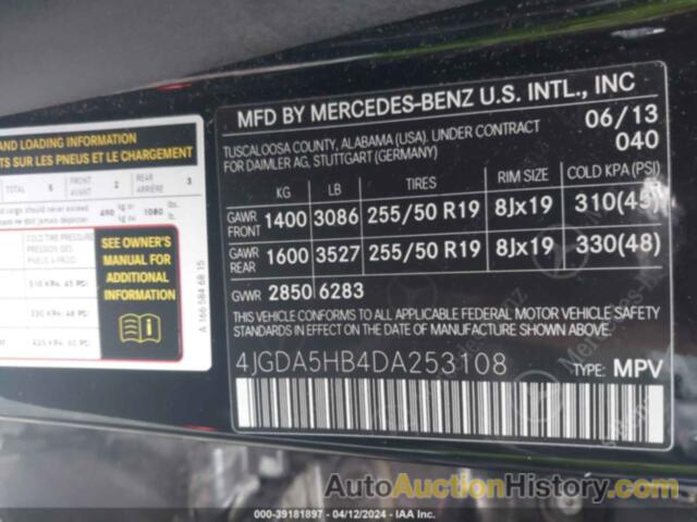 MERCEDES-BENZ ML 350 350 4MATIC, 4JGDA5HB4DA253108