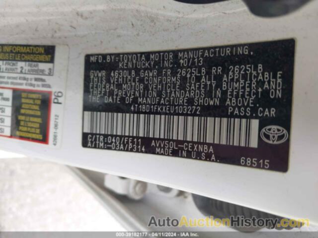 TOYOTA CAMRY HYBRID LE, 4T1BD1FKXEU103272