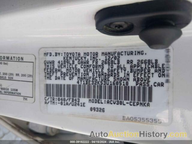 TOYOTA CAMRY LE, 4T1BE32K53U160510
