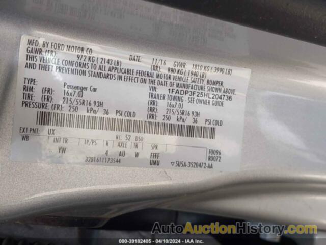 FORD FOCUS SE, 1FADP3F25HL204736