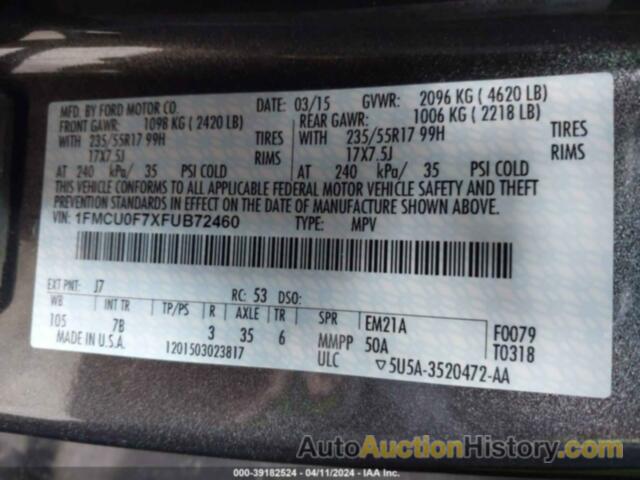 FORD ESCAPE S, 1FMCU0F7XFUB72460