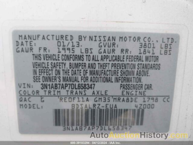 NISSAN SENTRA SR, 3N1AB7AP7DL658347