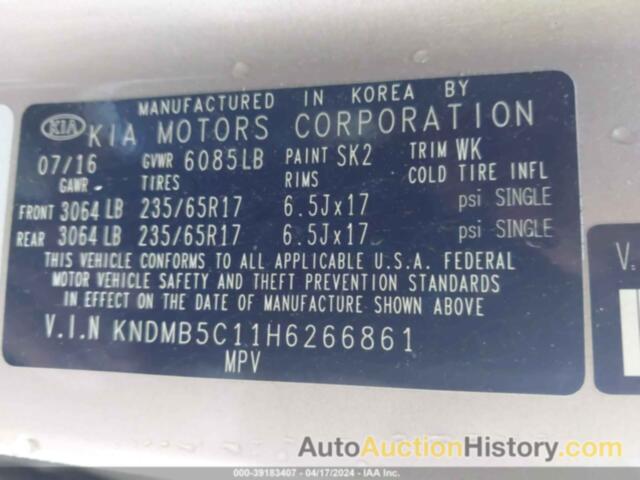 KIA SEDONA LX, KNDMB5C11H6266861