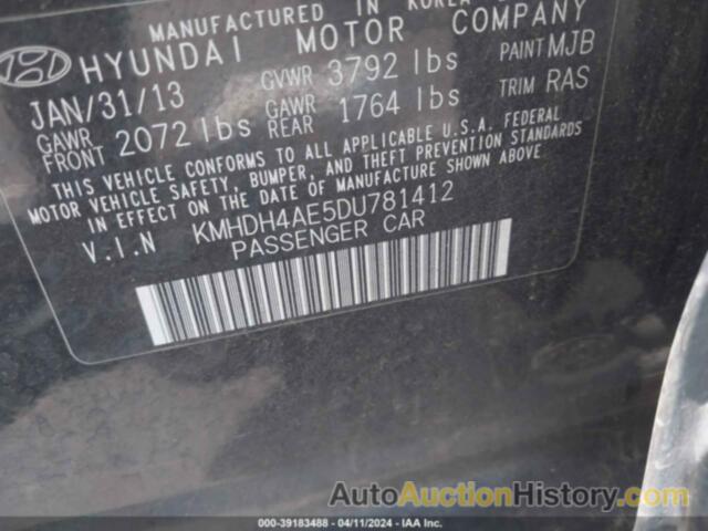 HYUNDAI ELANTRA GLS, KMHDH4AE5DU781412