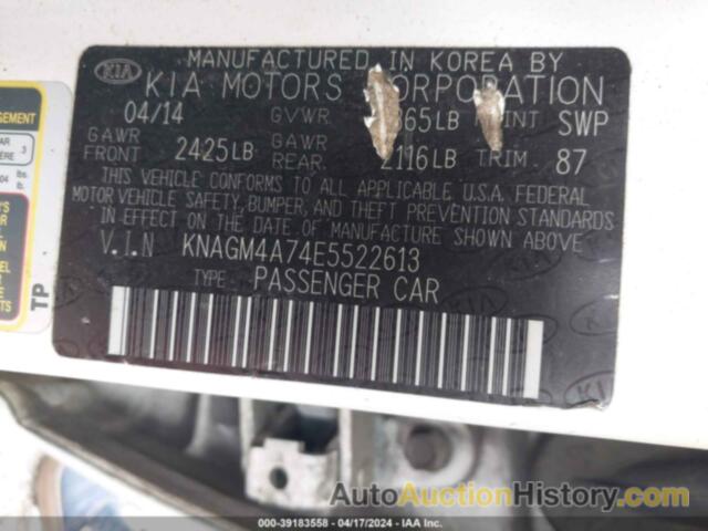 KIA OPTIMA LX, KNAGM4A74E5522613