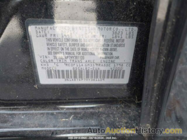 NISSAN SENTRA S, 3N1AB7AP7HY381109